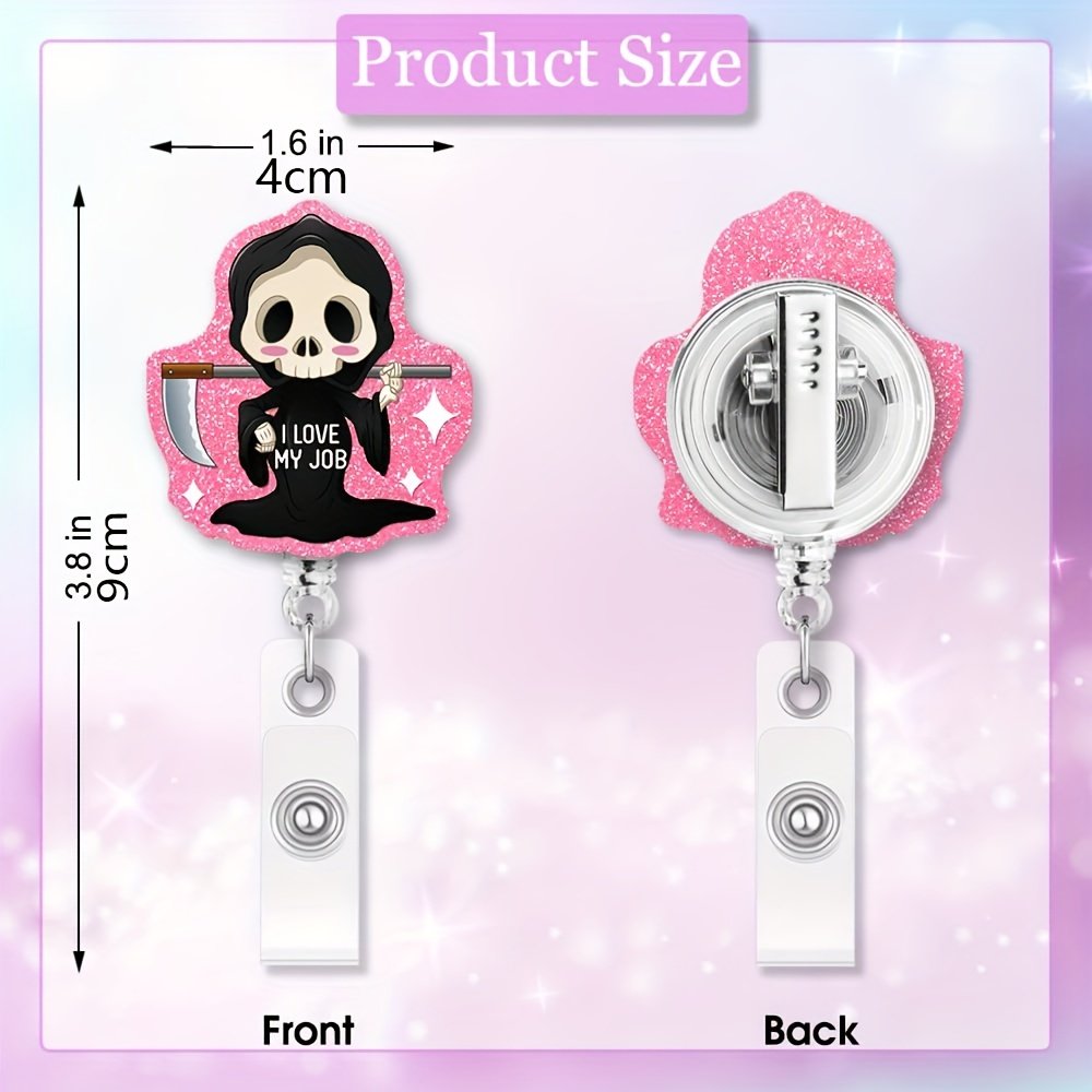 Customizable Funny I Love My Job Retractable Pink Glitter Badge Reel