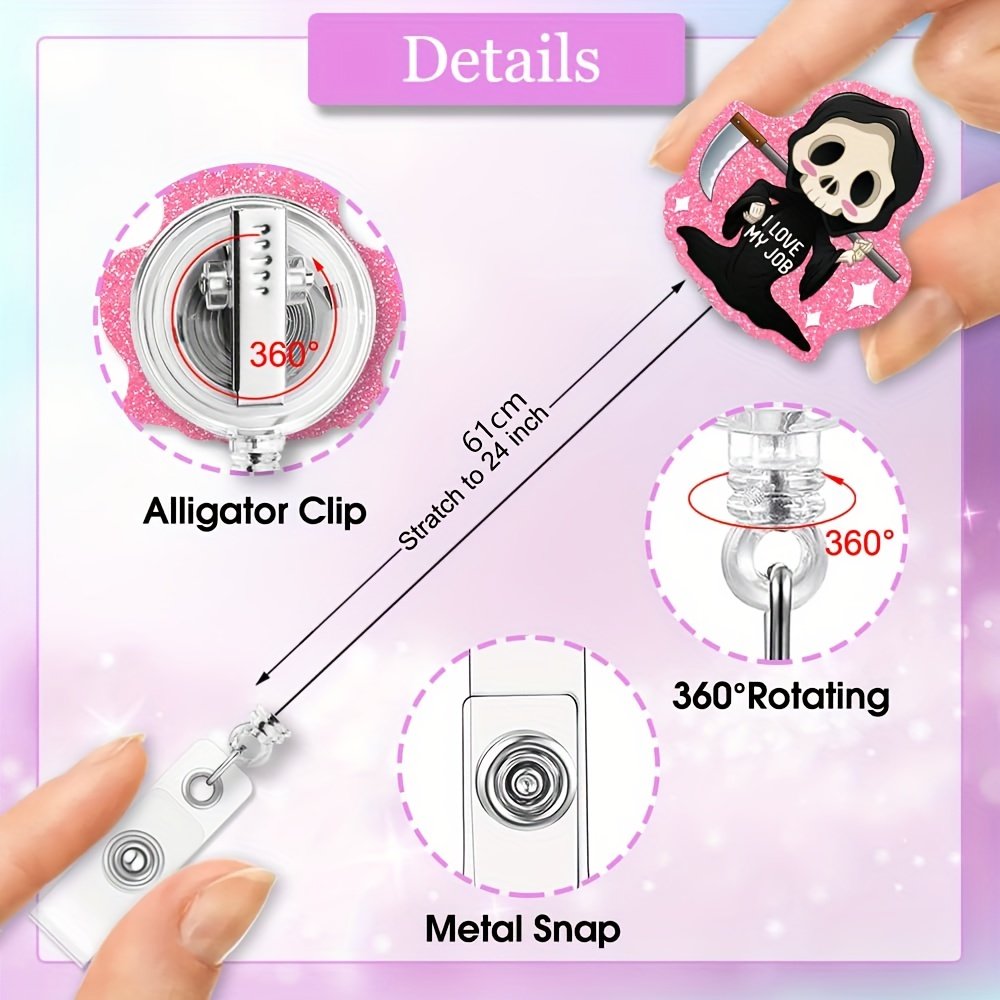Customizable Funny I Love My Job Retractable Pink Glitter Badge Reel