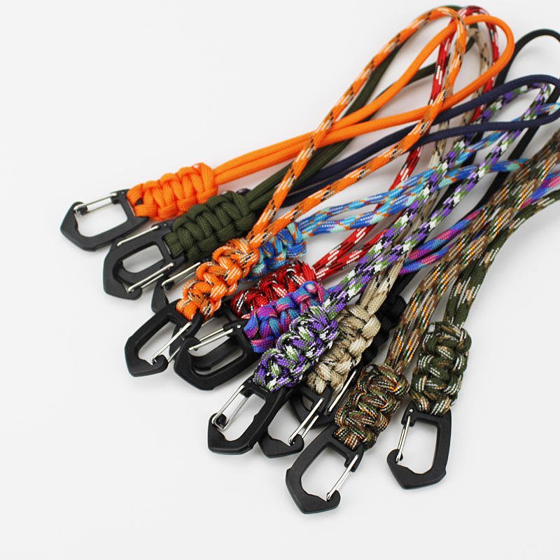 Wholesale Heavy Duty Outdoor 4mm Braided Paracord Neck Strap Rope Parachute Necklace Woven Braided Carabiner Lanyards
