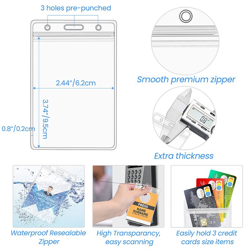 Custom Top Quality Waterproof Resealable Zip Clear Pvc Plastic Bank ID Cards Nurse Name Id Card Working Work Card Badge Holder
