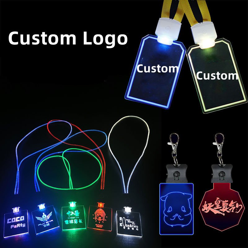 Blank CR2032 Name Badges Light Up Glow In The Dark Badge Cruise Employee Lanyard Led Acrylic Id Card Holder