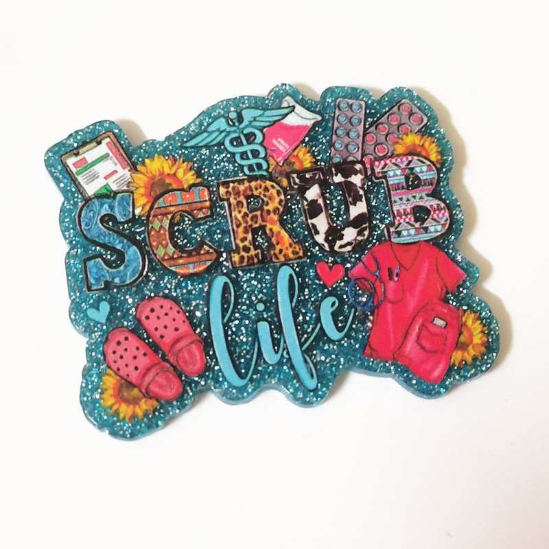 acrylic Badge reel Accessories Glitter Scrub Life LAB Acrylic Plastic RN Badge Reel For Hospital Healthcare no Badge Ree holder