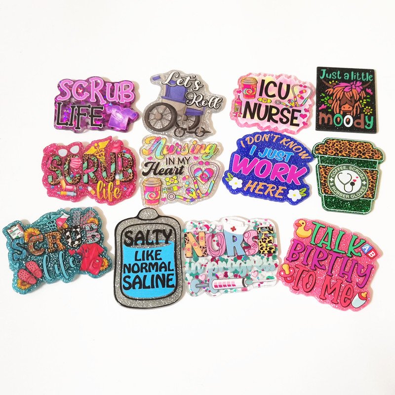 acrylic Badge reel Accessories Glitter Scrub Life LAB Acrylic Plastic RN Badge Reel For Hospital Healthcare no Badge Ree holder