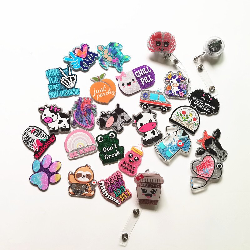 flatback Wholesale New Glitter Acrylic Be Kind Nursing Badge Reel Retractable Nurse Accessories Office Supply no Badge Holder