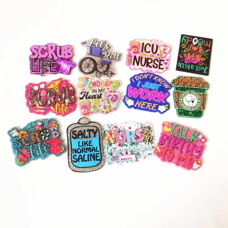 flatback Wholesale New Glitter Acrylic Be Kind Nursing Badge Reel Retractable Nurse Accessories Office Supply no Badge Holder