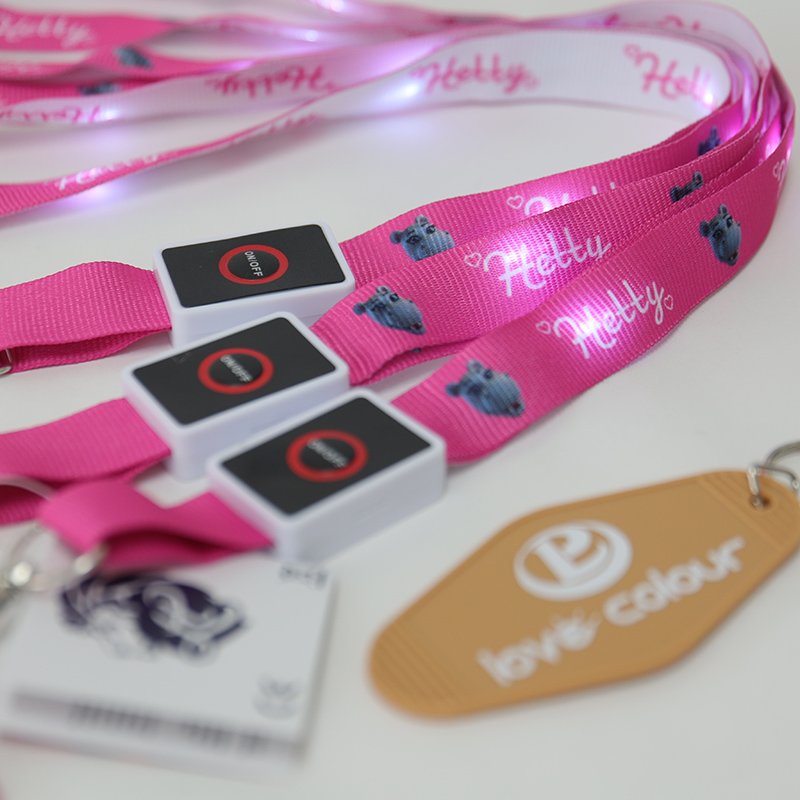 pink led neck lanyard with custom logo