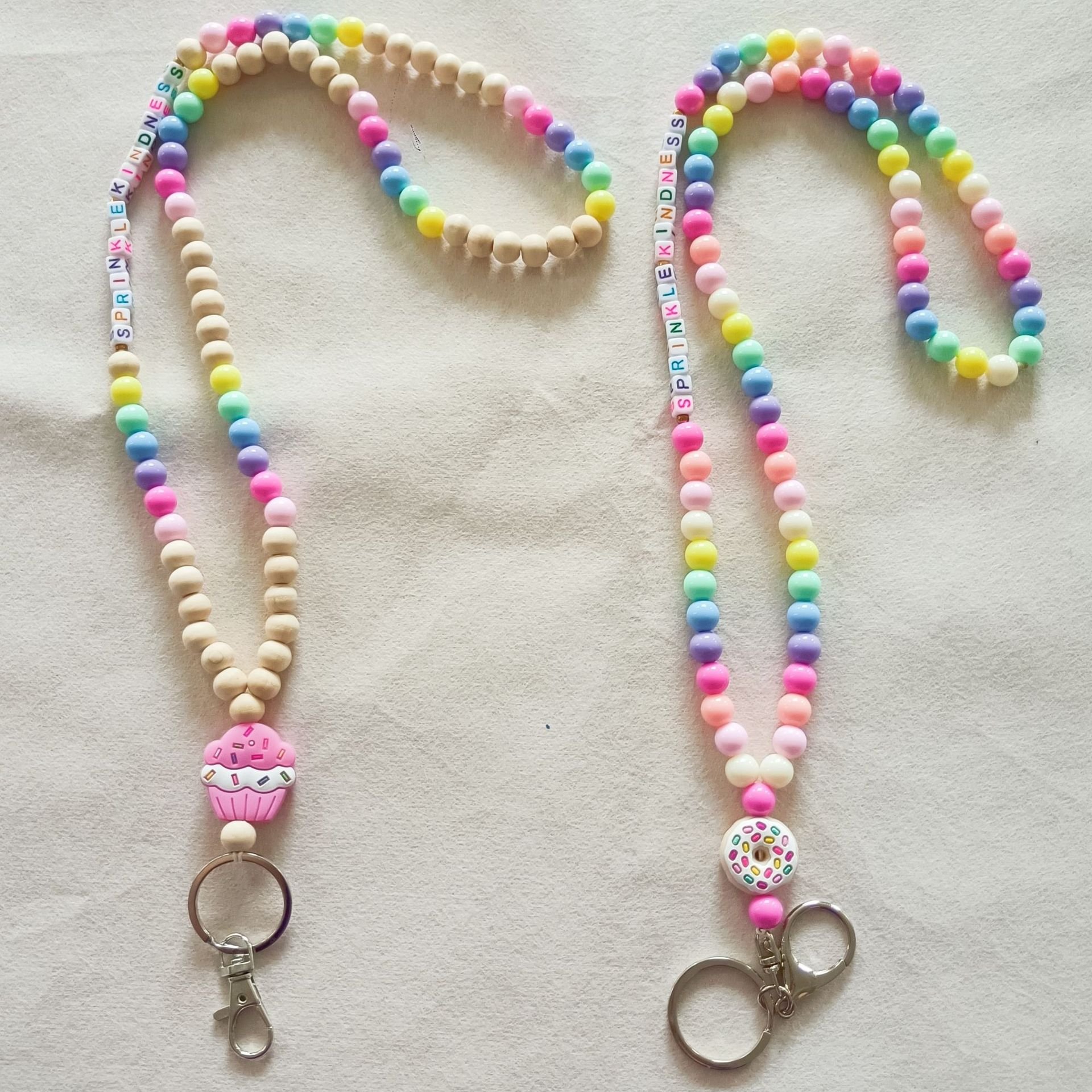 New Custom Badge ID Card Holder Hanging Neck Colorful Acrylic Beads Necklace Lanyard