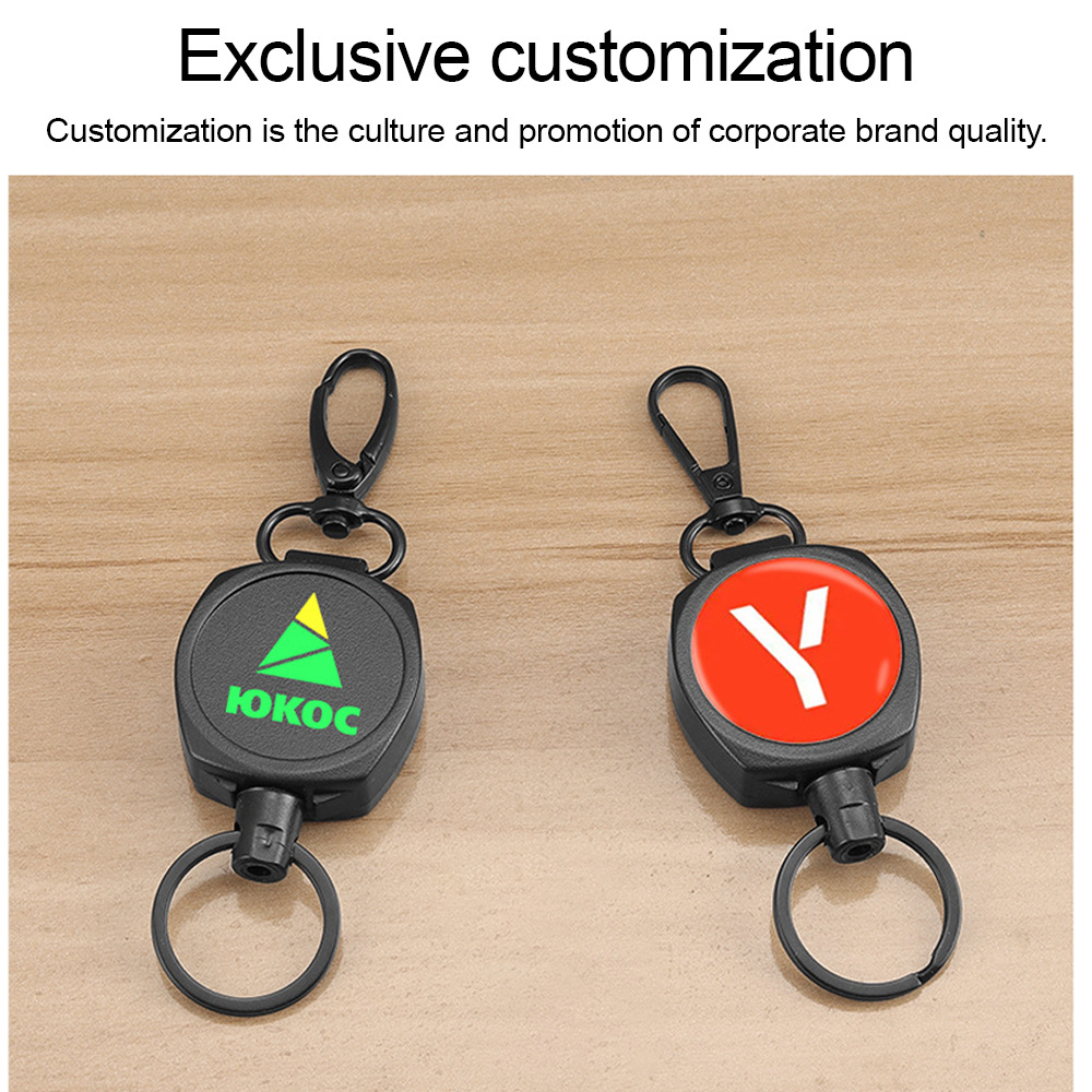 Pullther Outdoor 60cm Telescopic Badge Scroll Custom Logo Keychain Holder ID Badge Holder with Lanyard