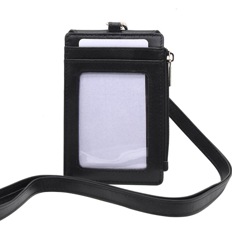 Wholesale Custom Logo High Quality Work Name Badge PU Leather Lanyard With ID Card Badge Holder