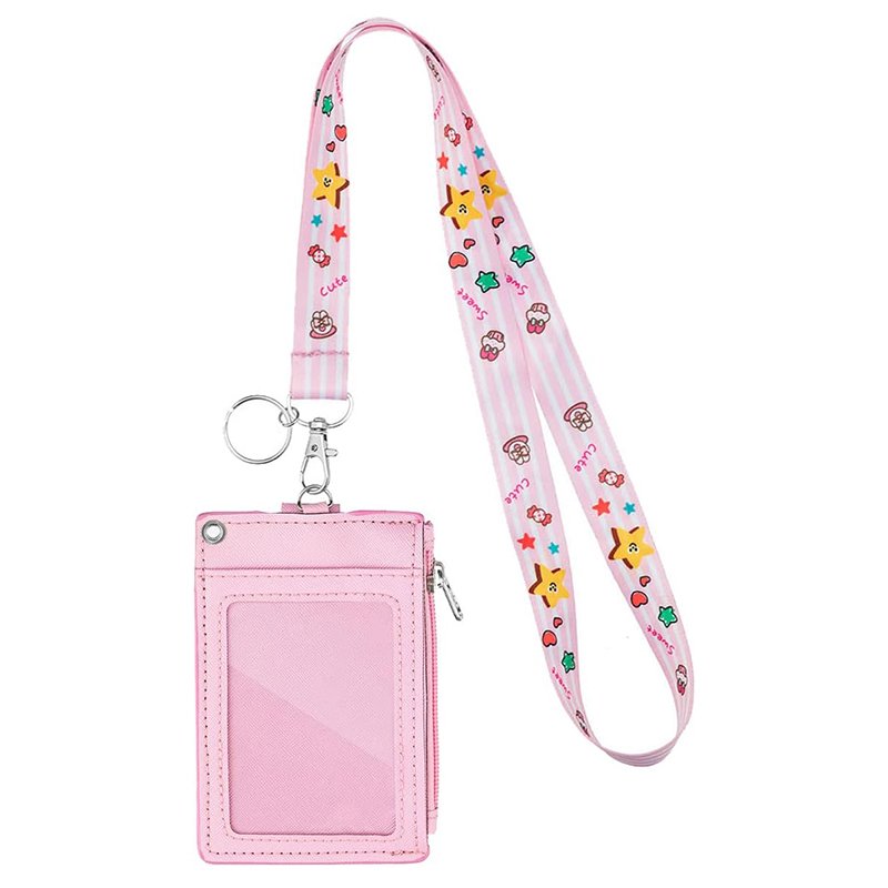 2-Sided 5 Card Slots Zippered Pocket Keychain Cinnamoroll Dog PU Leather ID Card Wallet Vertical Badge Holder