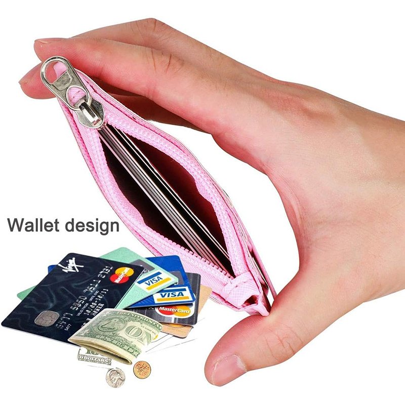 2-Sided 5 Card Slots Zippered Pocket Keychain Cinnamoroll Dog PU Leather ID Card Wallet Vertical Badge Holder