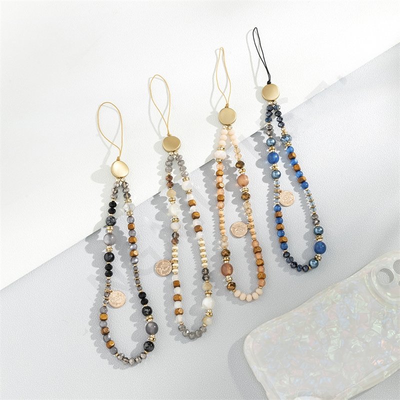 Wholesale Bohemian Colorful Mobile Phone Charm Chain Short Wristlet Crystal Beaded Bracelet Cellphone Lanyard