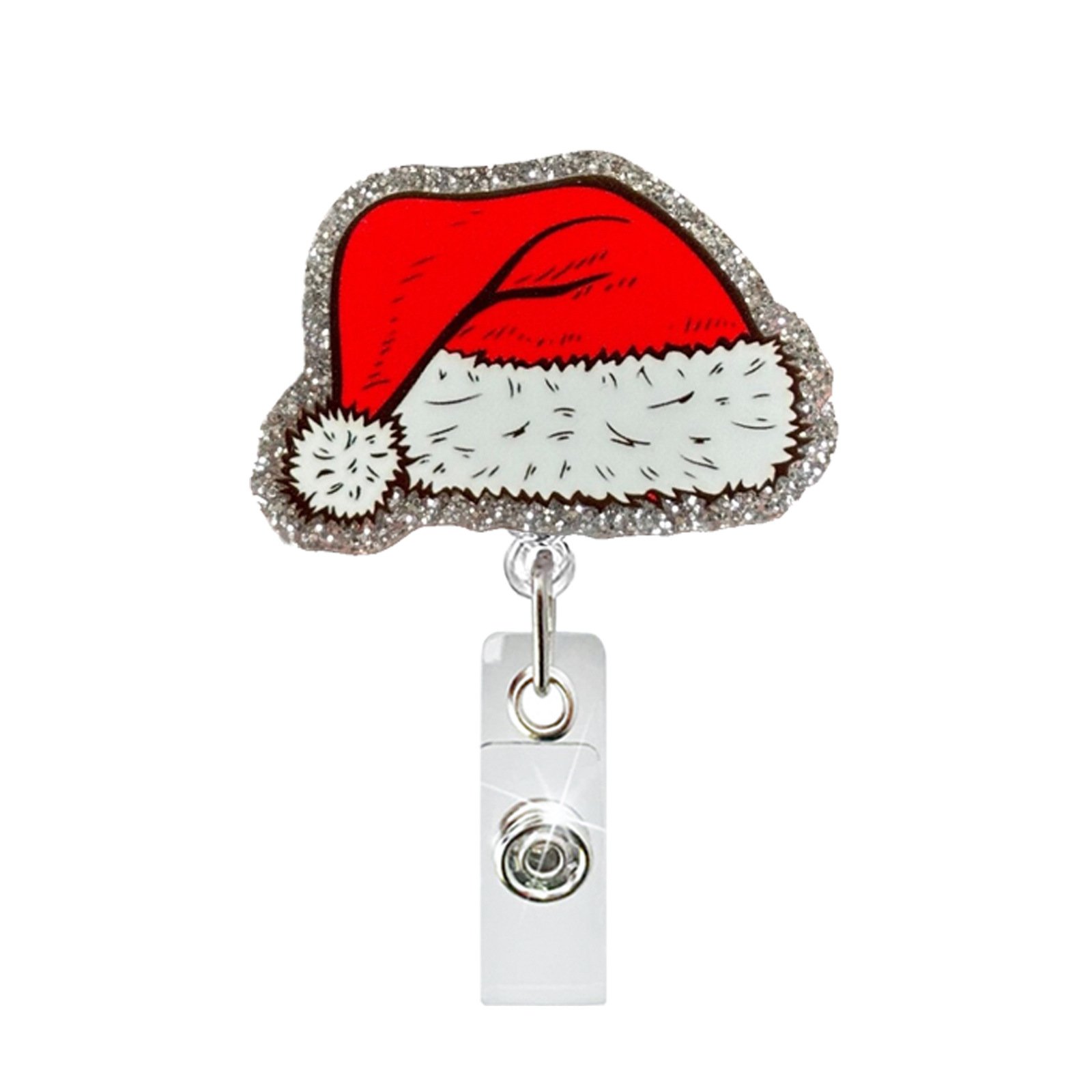 2024 Retractable Badge Reel Holder With Alligator Clip Christmas Acrylic Glitter Badge Reel ID Nurse Name Badge Holder