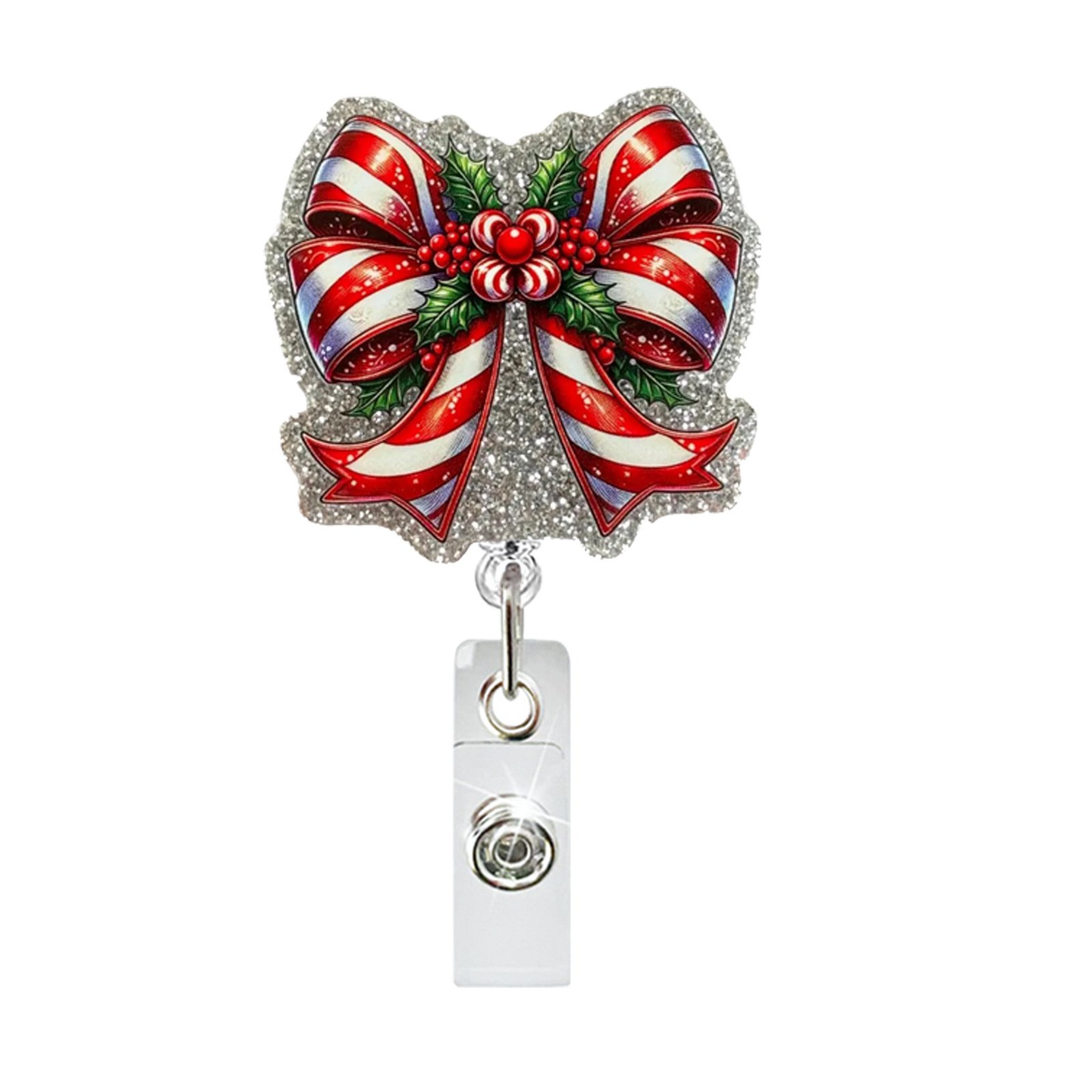 2024 Retractable Badge Reel Holder With Alligator Clip Christmas Acrylic Glitter Badge Reel ID Nurse Name Badge Holder