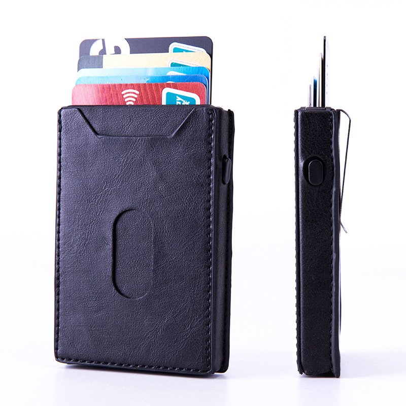 ID Badge Card Holder Badge Holder Wallet, Aluminium Manufacturer Leather Vintage Factory Price Short Unisex RFID Open Safeguard