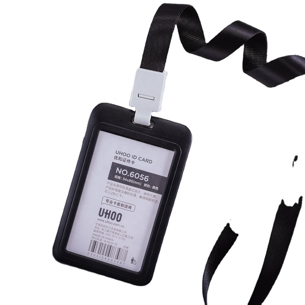 UHOO Vertical plastic Candy Color id card holder with lanyard office schools Identity Badge holder