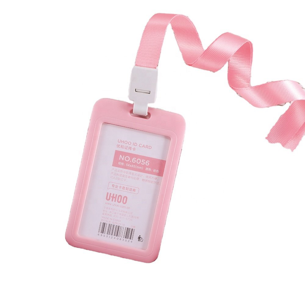 UHOO Vertical plastic Candy Color id card holder with lanyard office schools Identity Badge holder