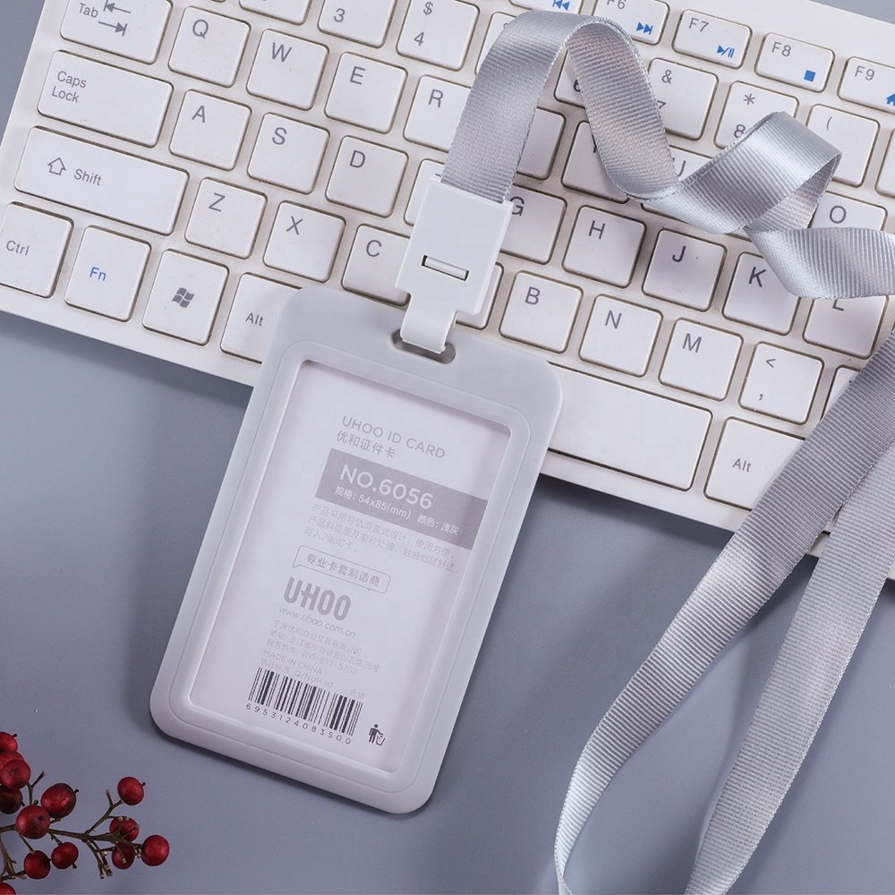 UHOO Vertical plastic Candy Color id card holder with lanyard office schools Identity Badge holder