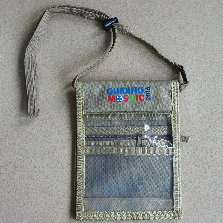 Double Zip 600D Nylon Olive Badge Holder Neck Wallet With Neck Cord