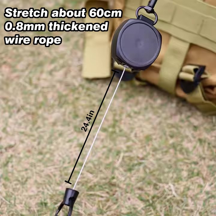 P-027 4CM Custom Logo Heavy Duty Plastic Black Badge Reel with Retractable Keychain Holder 24.4in Wire Rope
