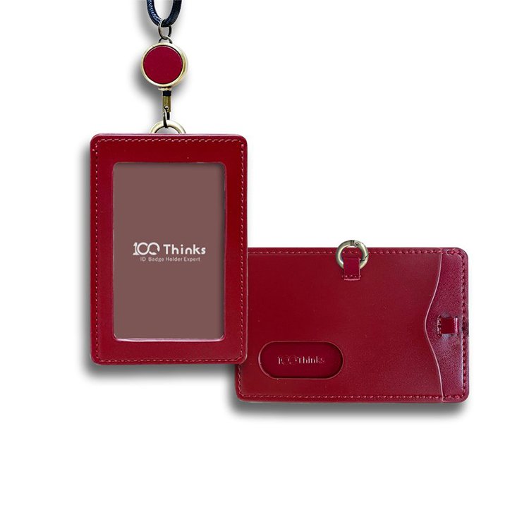 Customizable Classic Leather ID Card Badge Reel Holder Plastic Photo & Credit Card with Personalized Logo Great Gift Idea