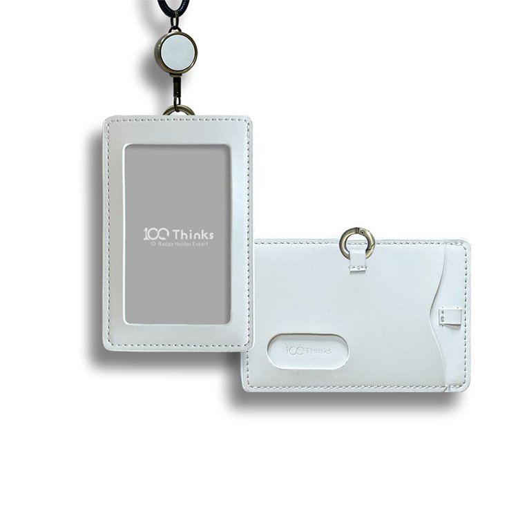 Customizable Classic Leather ID Card Badge Reel Holder Plastic Photo & Credit Card with Personalized Logo Great Gift Idea