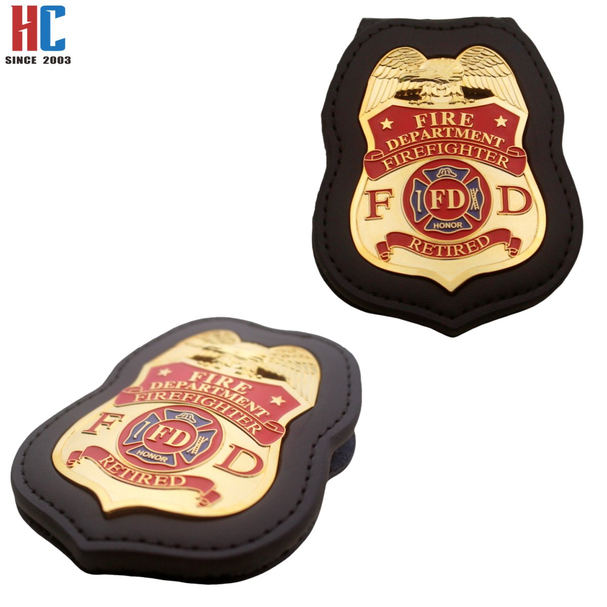 20 Years Factory Custom security metal badge with leather holder 3
