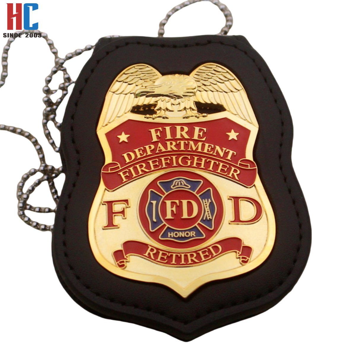 20 Years Factory Custom security metal badge with leather holder 3