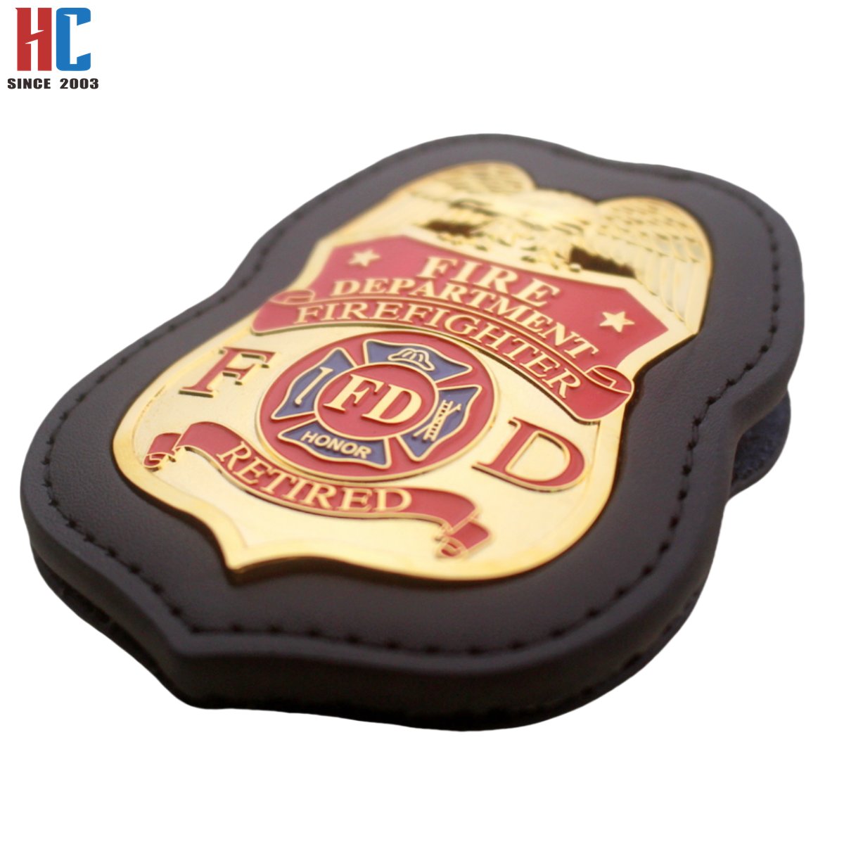 20 Years Factory Custom security metal badge with leather holder 3