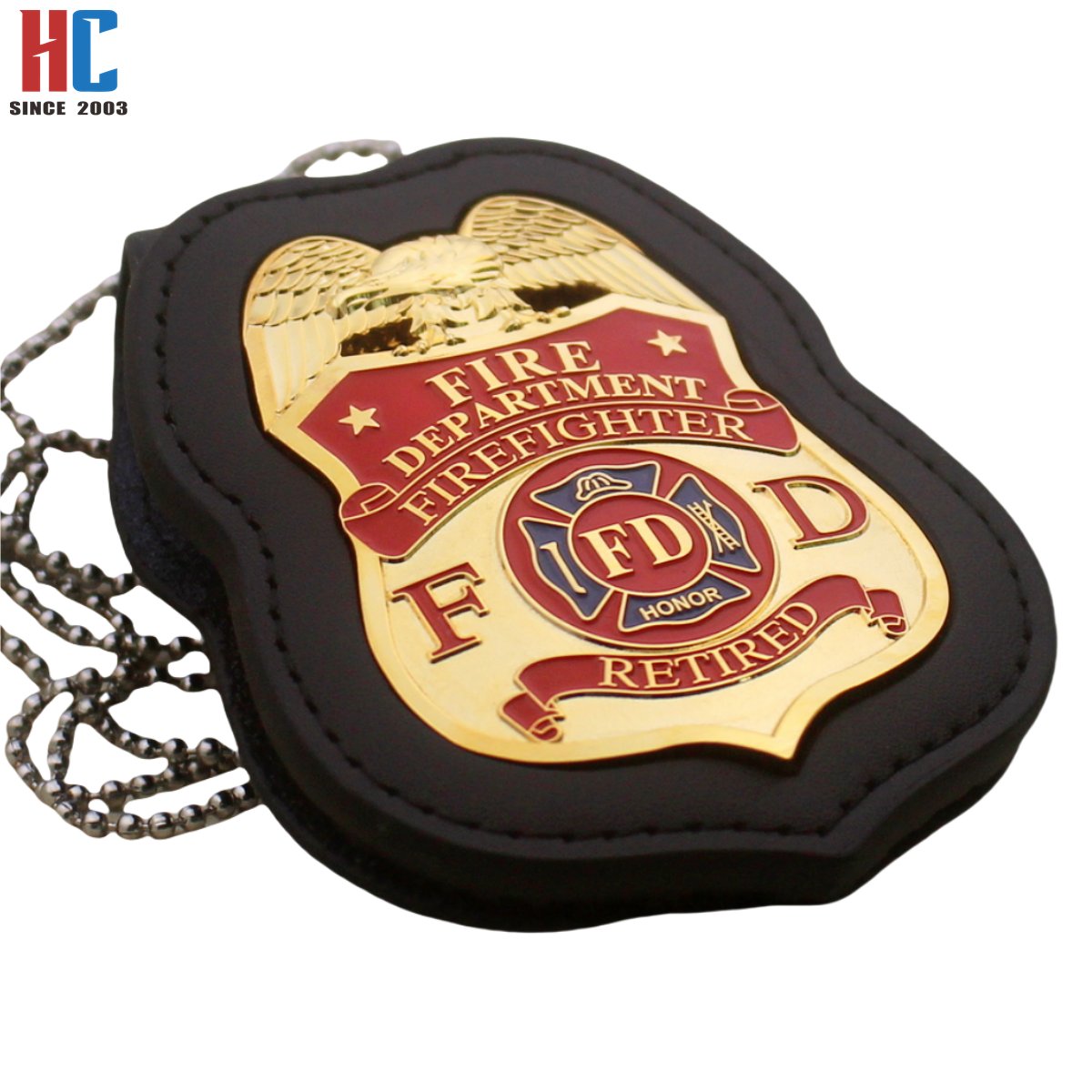20 Years Factory Custom security metal badge with leather holder 3