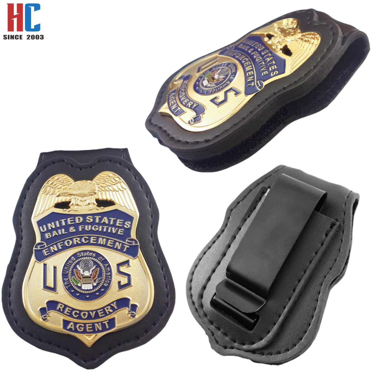 20 Years Factory Custom security metal badge with leather holder 3