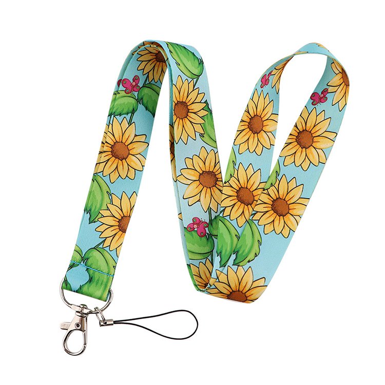 Custom printed sublimation neck strap car daisy sunflower flower painting lanyards with id card badge holder