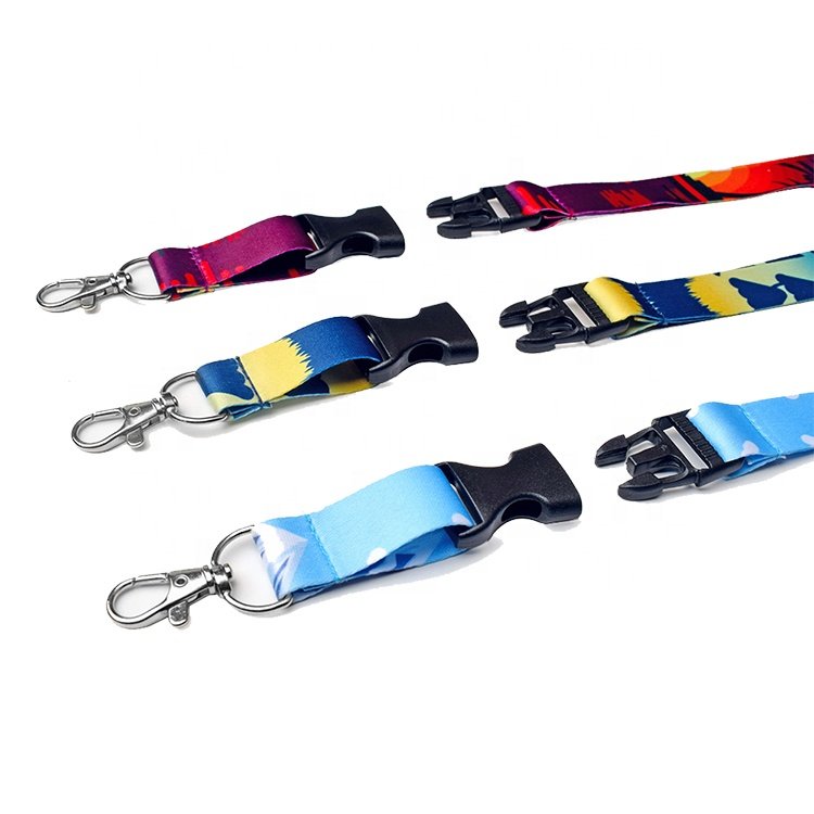 Custom Color Thermal Printed Heat Transfer Logo Polyester ID Badge Lanyard with Metal Swivel Hook and Plastic Detachable Buckle
