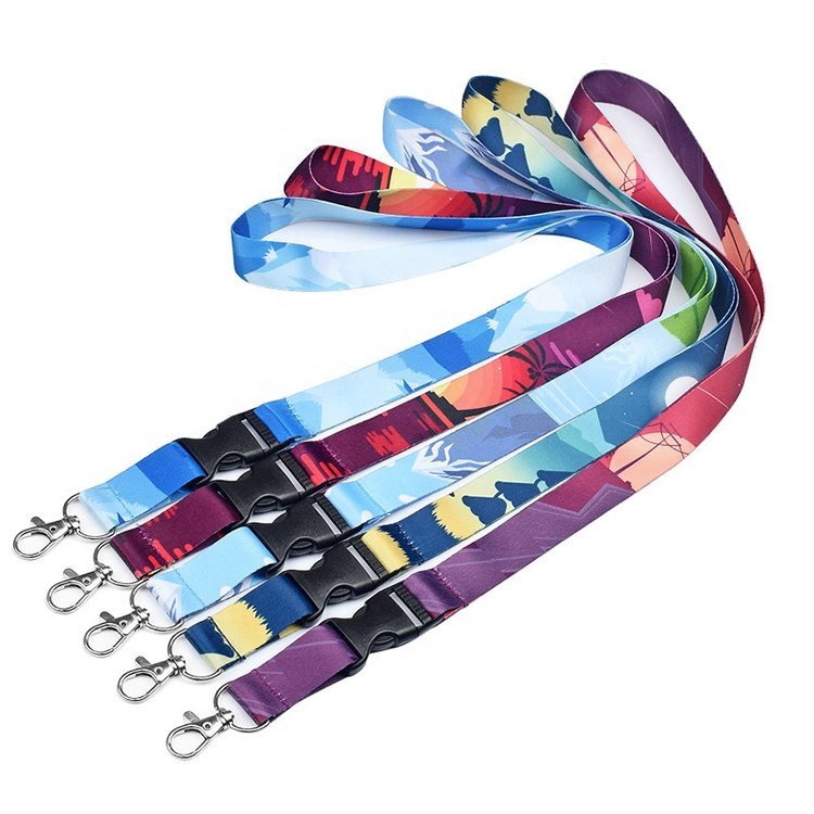 Custom Color Thermal Printed Heat Transfer Logo Polyester ID Badge Lanyard with Metal Swivel Hook and Plastic Detachable Buckle