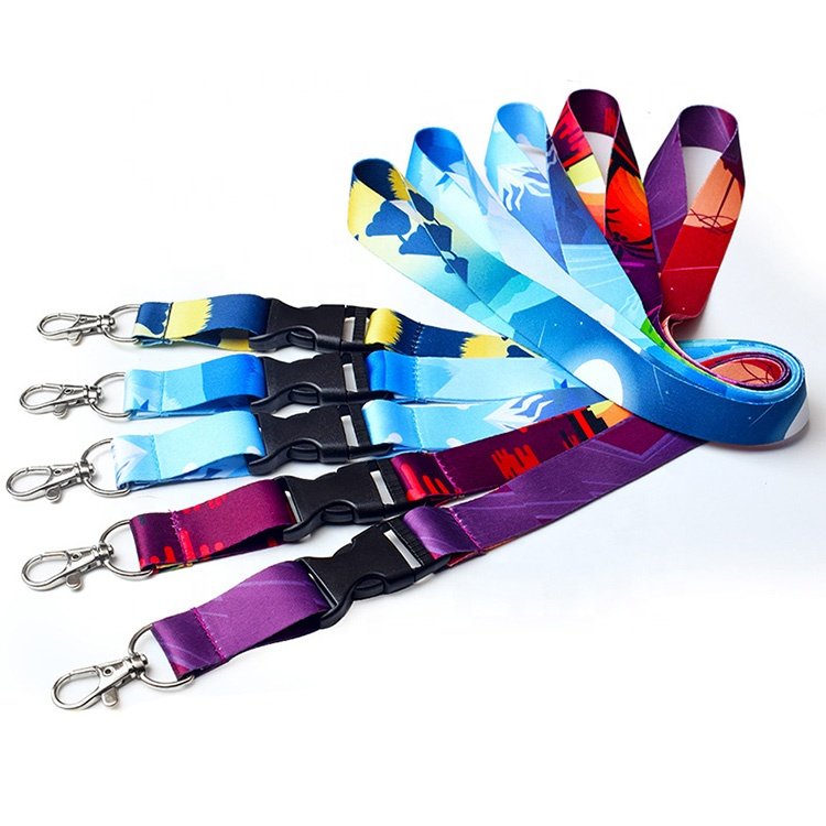 Custom Color Thermal Printed Heat Transfer Logo Polyester ID Badge Lanyard with Metal Swivel Hook and Plastic Detachable Buckle