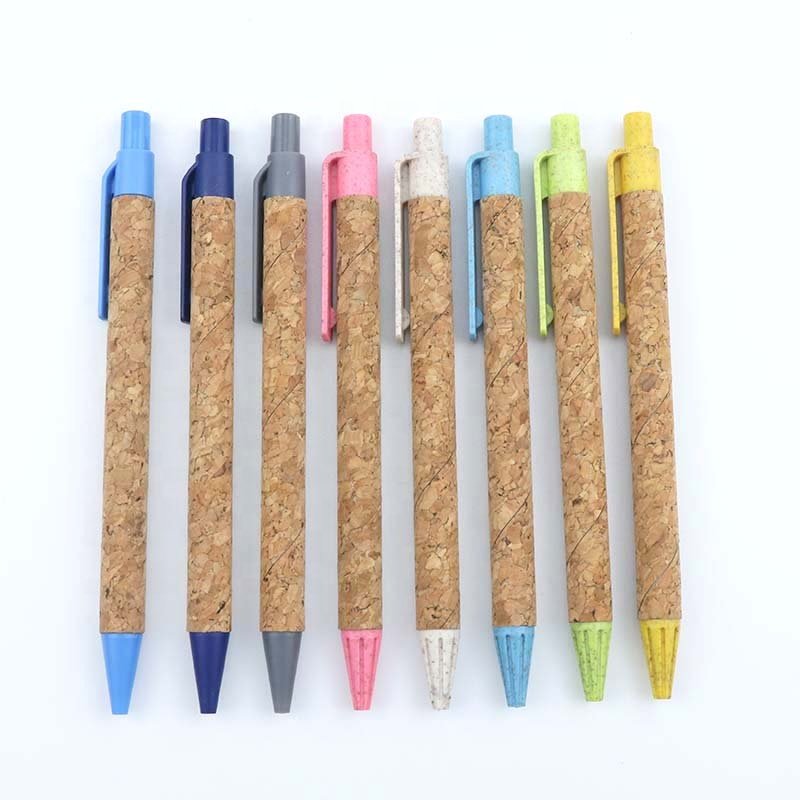 Wheat Straw Ball Pen Biodegradable Cork Pen Eco Friendly Recycle Plastic Customized Logo Black Sports Ningbo Ballpoint Pen 1.0mm