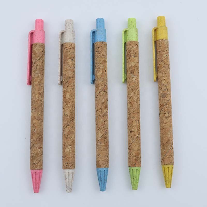Wheat Straw Ball Pen Biodegradable Cork Pen Eco Friendly Recycle Plastic Customized Logo Black Sports Ningbo Ballpoint Pen 1.0mm