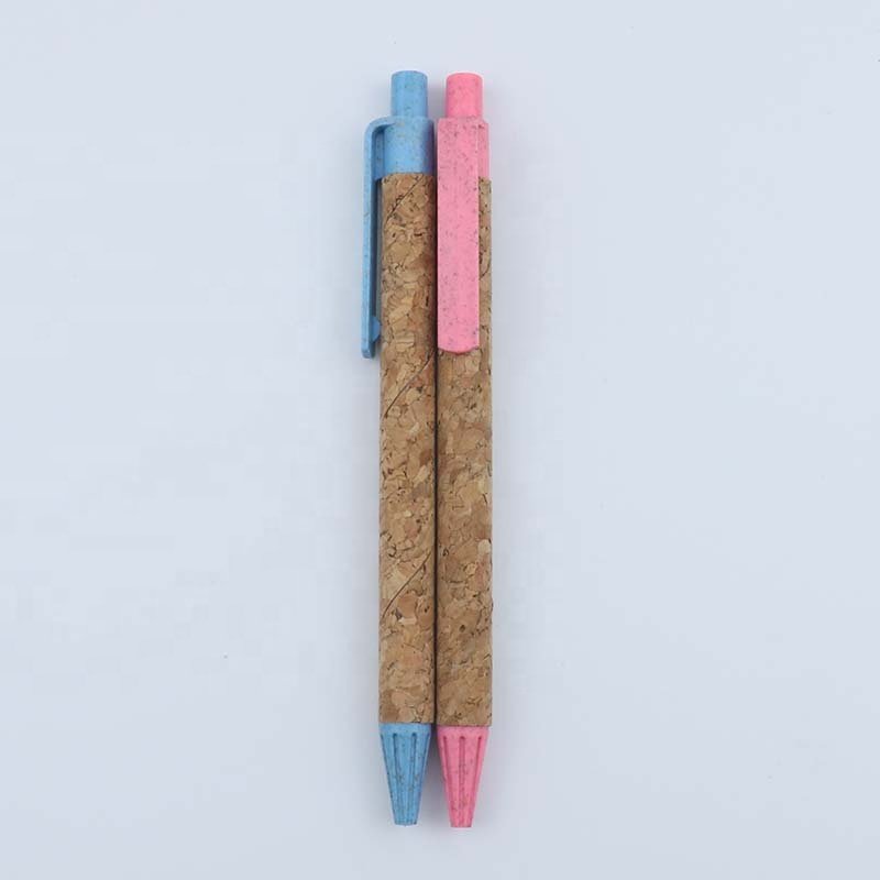 Wheat Straw Ball Pen Biodegradable Cork Pen Eco Friendly Recycle Plastic Customized Logo Black Sports Ningbo Ballpoint Pen 1.0mm