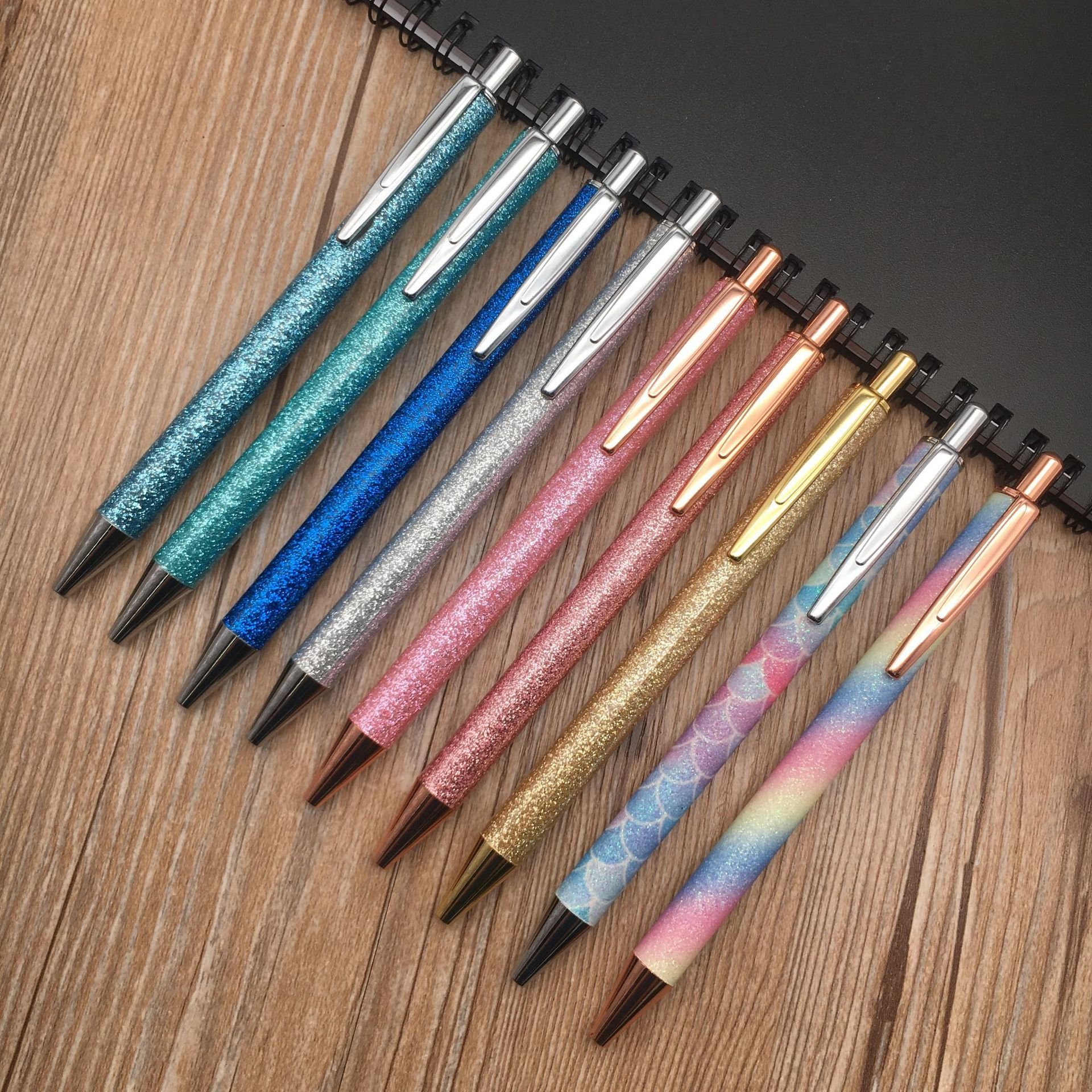 Colorful Bling Retractable Ballpoint Pen Glitter Wrap Resin Epoxy Custom Logo Metal Ink Pencil Perfect Wedding Gift