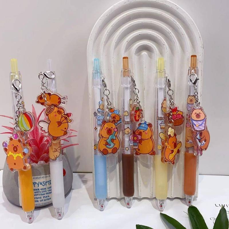 Capybara Party Acrylic pendant Gel Pens Black ink 0.5mm Press Pen Kawaii Cartoon Neutral Pen School Writing Supplies