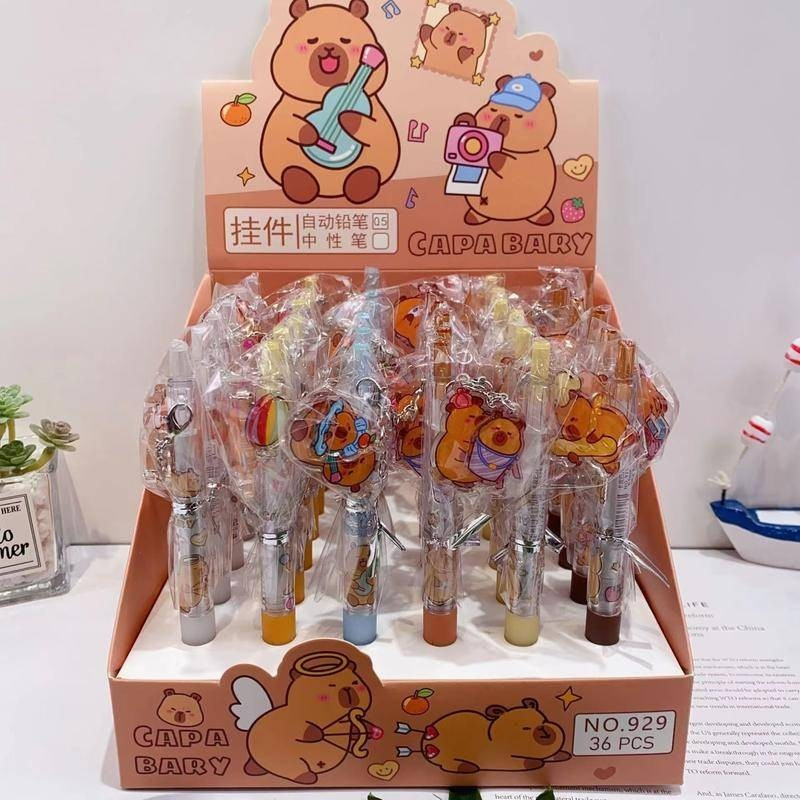 Capybara Party Acrylic pendant Gel Pens Black ink 0.5mm Press Pen Kawaii Cartoon Neutral Pen School Writing Supplies
