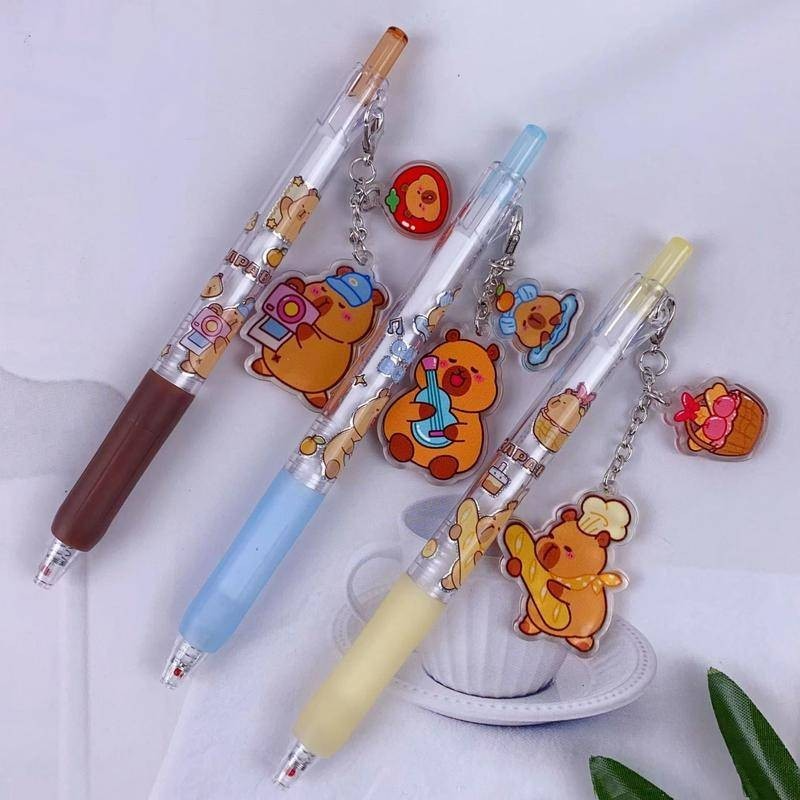 Capybara Party Acrylic pendant Gel Pens Black ink 0.5mm Press Pen Kawaii Cartoon Neutral Pen School Writing Supplies