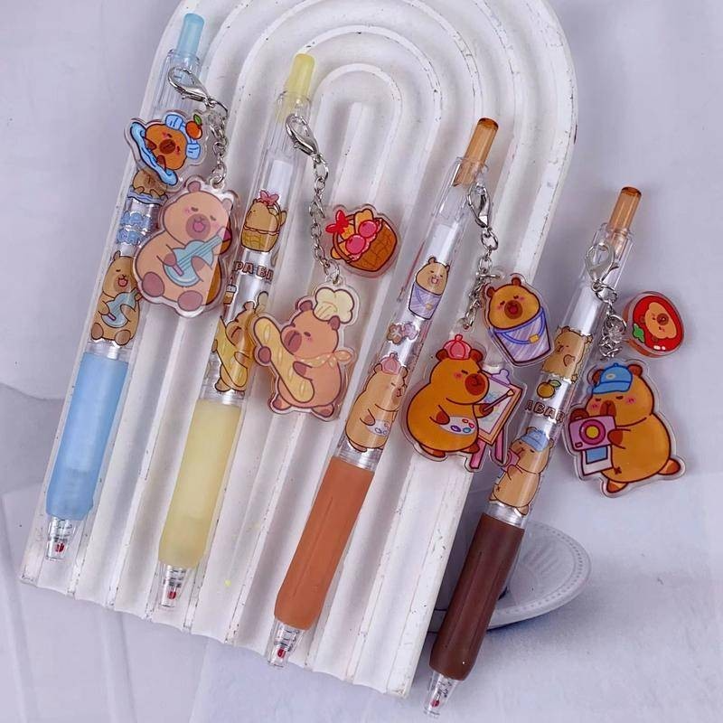 Capybara Party Acrylic pendant Gel Pens Black ink 0.5mm Press Pen Kawaii Cartoon Neutral Pen School Writing Supplies
