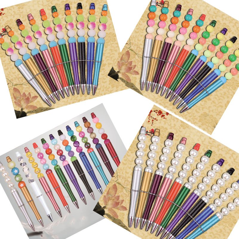 Promotional Ballpoint Pen Stationery Gift Black Ink Plastic Bead Stylish Pens School Supplies Beads Ball Pen