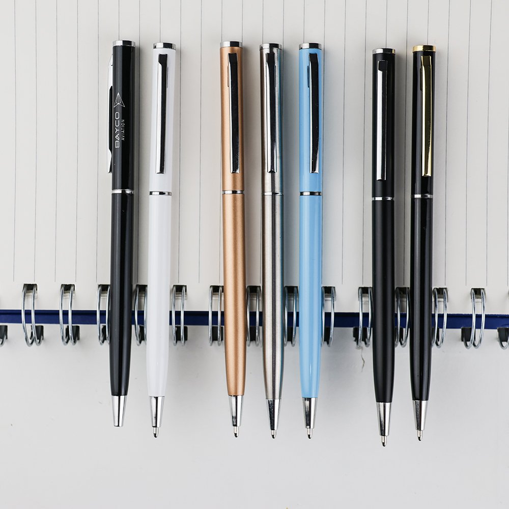 Factory best quality wholesale cheaper metal slim ballpoint pens writing small pen custom logo