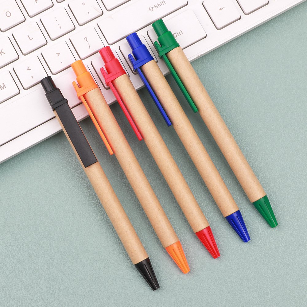X929-1 Environmental Protection Kraft Paper Press Ballpoint Pen Custom Logo Paper Tube Pen Office Stationery Gift Wholesale Pen