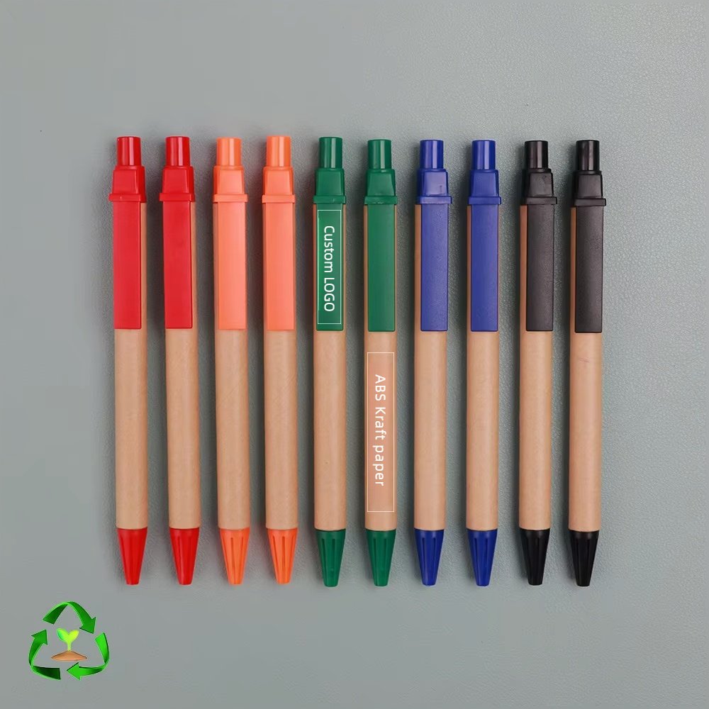 X929-1 Environmental Protection Kraft Paper Press Ballpoint Pen Custom Logo Paper Tube Pen Office Stationery Gift Wholesale Pen