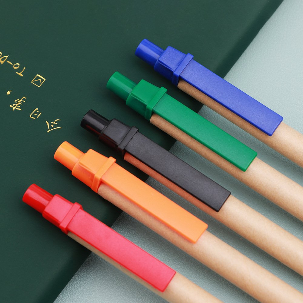 X929-1 Environmental Protection Kraft Paper Press Ballpoint Pen Custom Logo Paper Tube Pen Office Stationery Gift Wholesale Pen