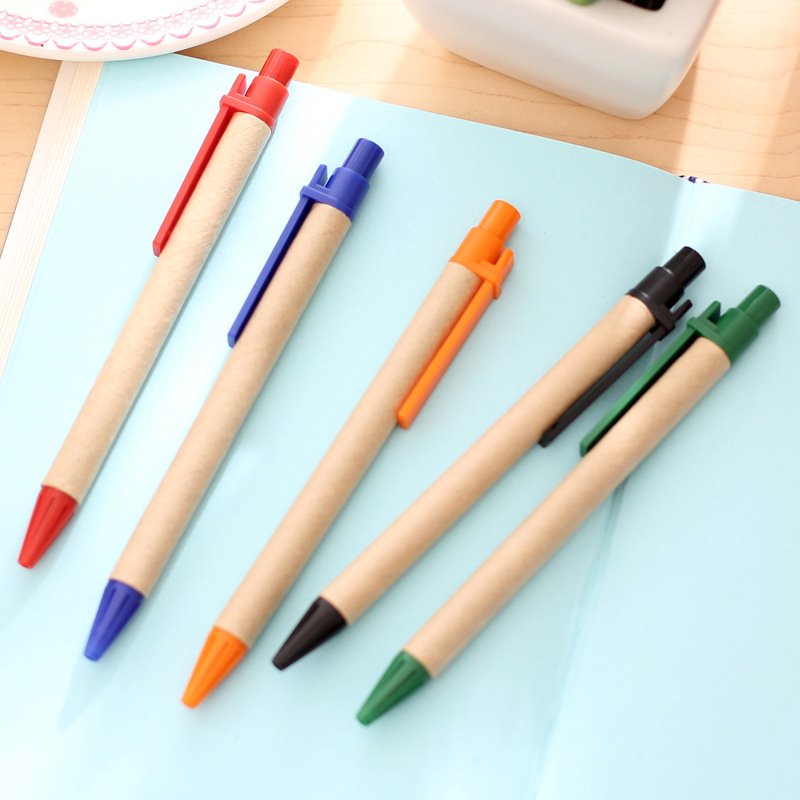 X929-1 Environmental Protection Kraft Paper Press Ballpoint Pen Custom Logo Paper Tube Pen Office Stationery Gift Wholesale Pen