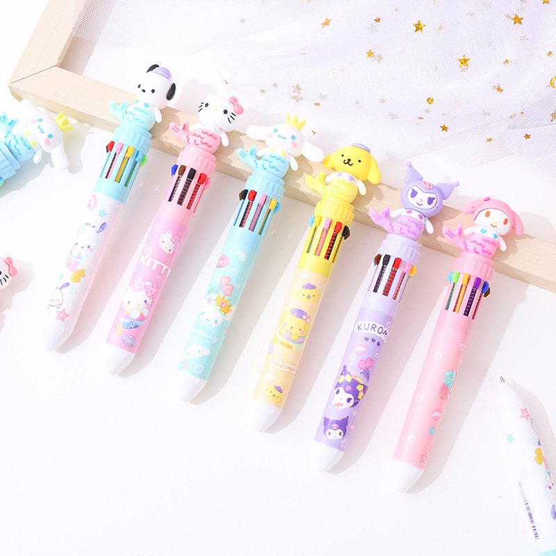 Cartoon mermaid ten-color integrated ballpoint pen high-value girl's notebook pen cute multi-color pen 0.7mm